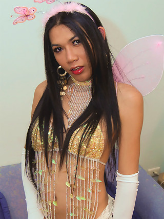 Sexy T-girl In Fairy Outfits Pounded By A Horny Intruder In Black